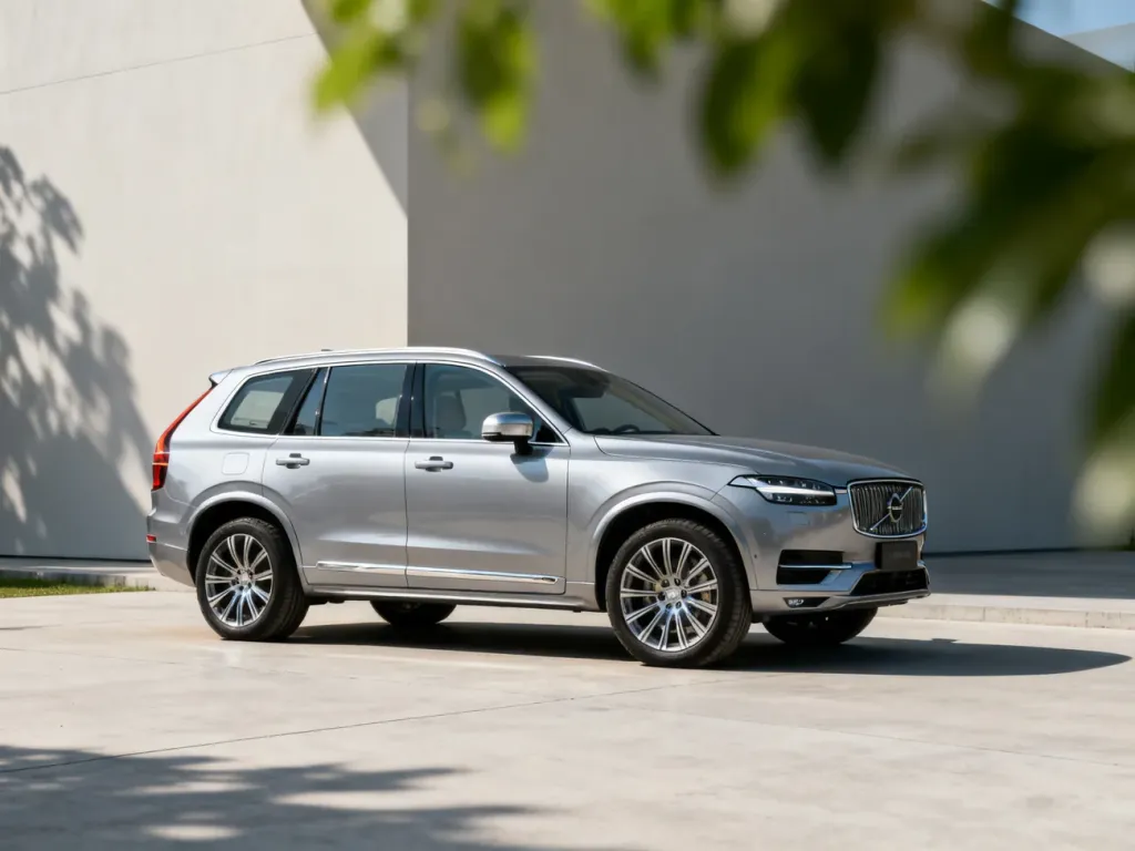 Srebrny SUV Baic Beijing 5 zaparkowany na nowoczesnym podjeździe w słoneczny dzień.
