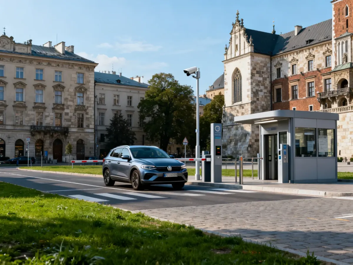 Samochód wjeżdżający do strefy czystego transportu w Krakowie