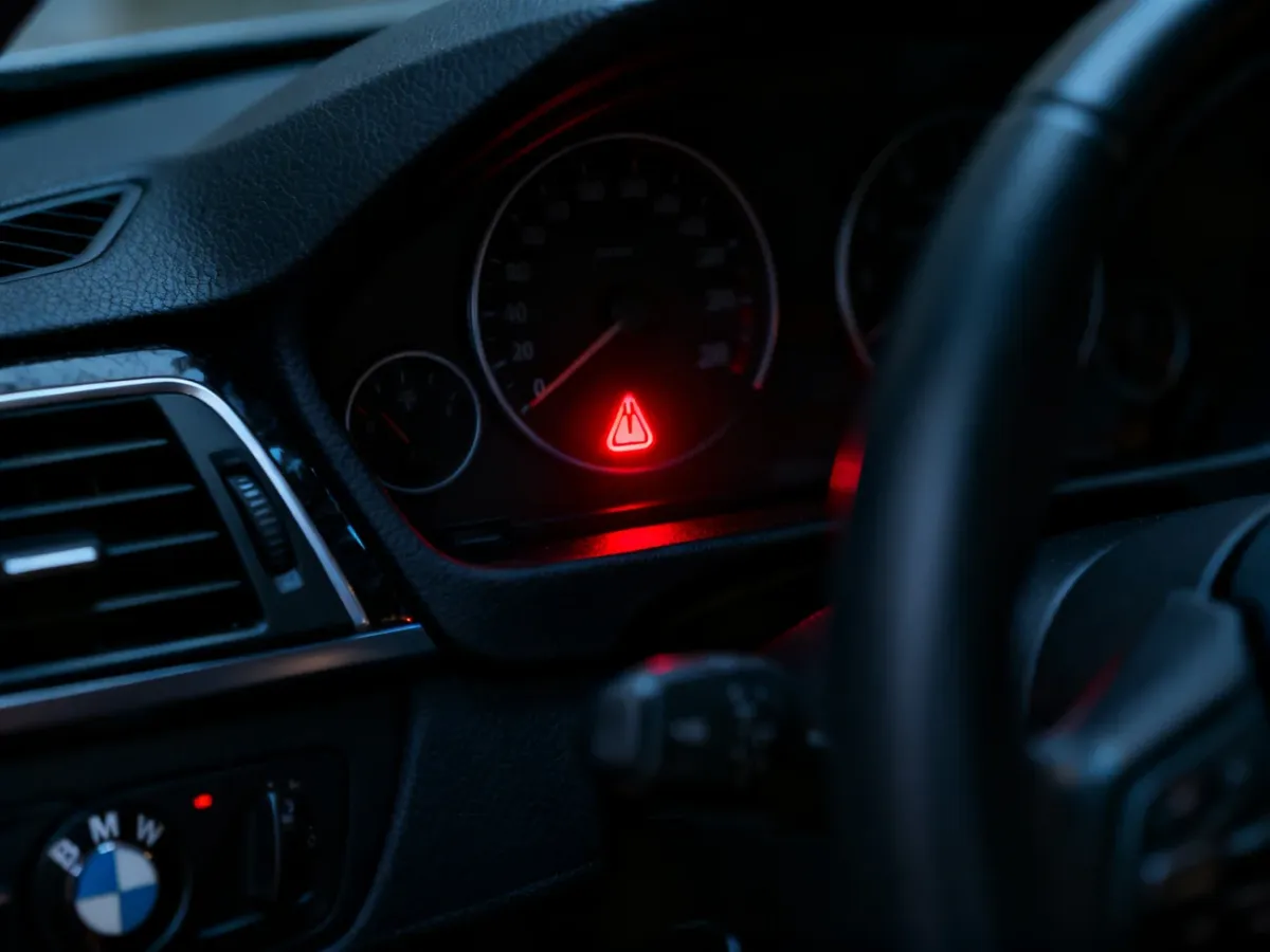 Deska rozdzielcza BMW z czerwoną kontrolką ciśnienia oleju