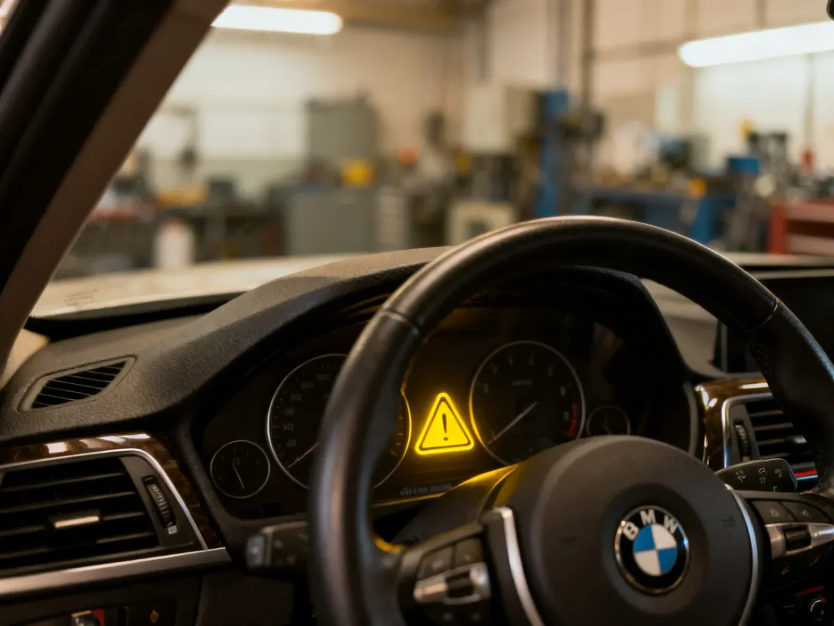 Deska rozdzielcza BMW z żółtą kontrolką silnika