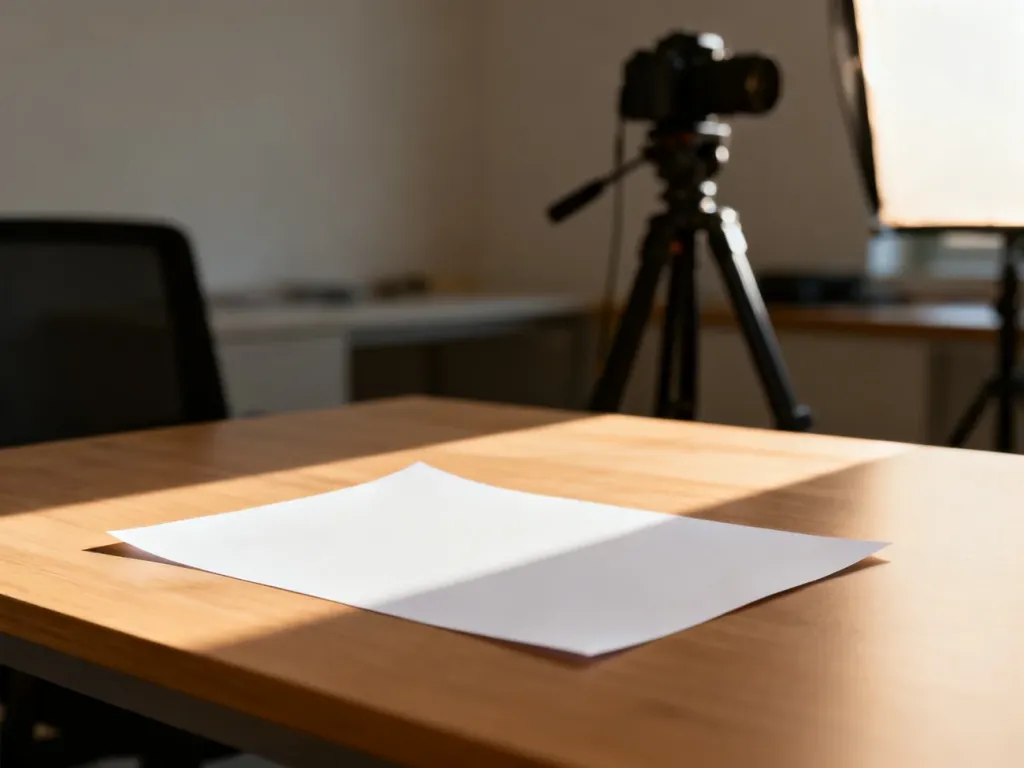 Puste zdjęcie biometryczne na biurku w profesjonalnym studiu fotograficznym, przygotowane do wykonania fotografii do prawa jazdy.