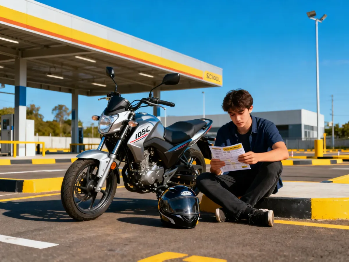 Kandydat na prawo jazdy A1 przy motocyklu szkoleniowym