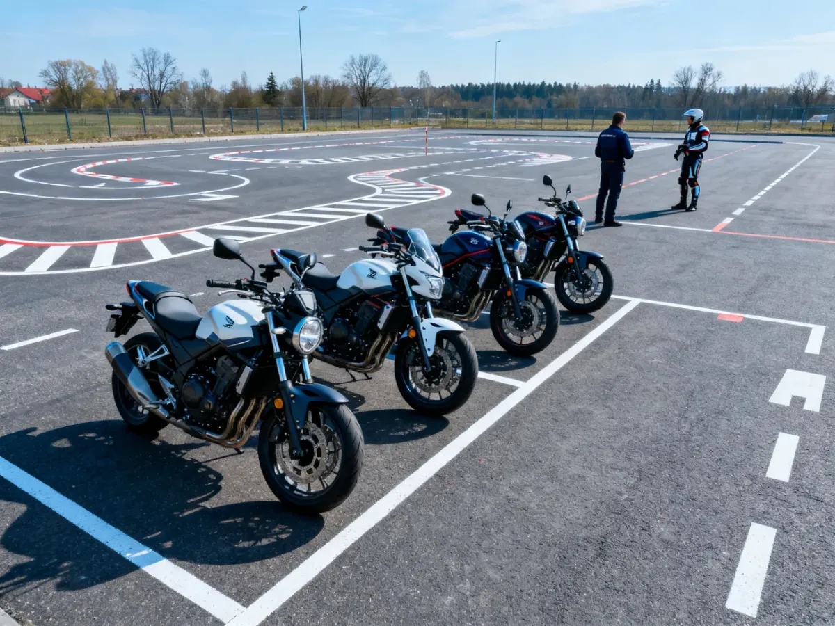 Plac manewrowy szkoły jazdy z motocyklami szkoleniowymi