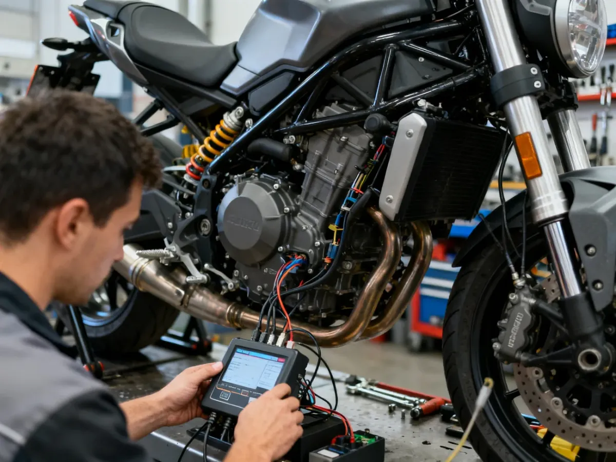 Motocykl sprawdzany w profesjonalnym serwisie pod kątem blokady mocy A2