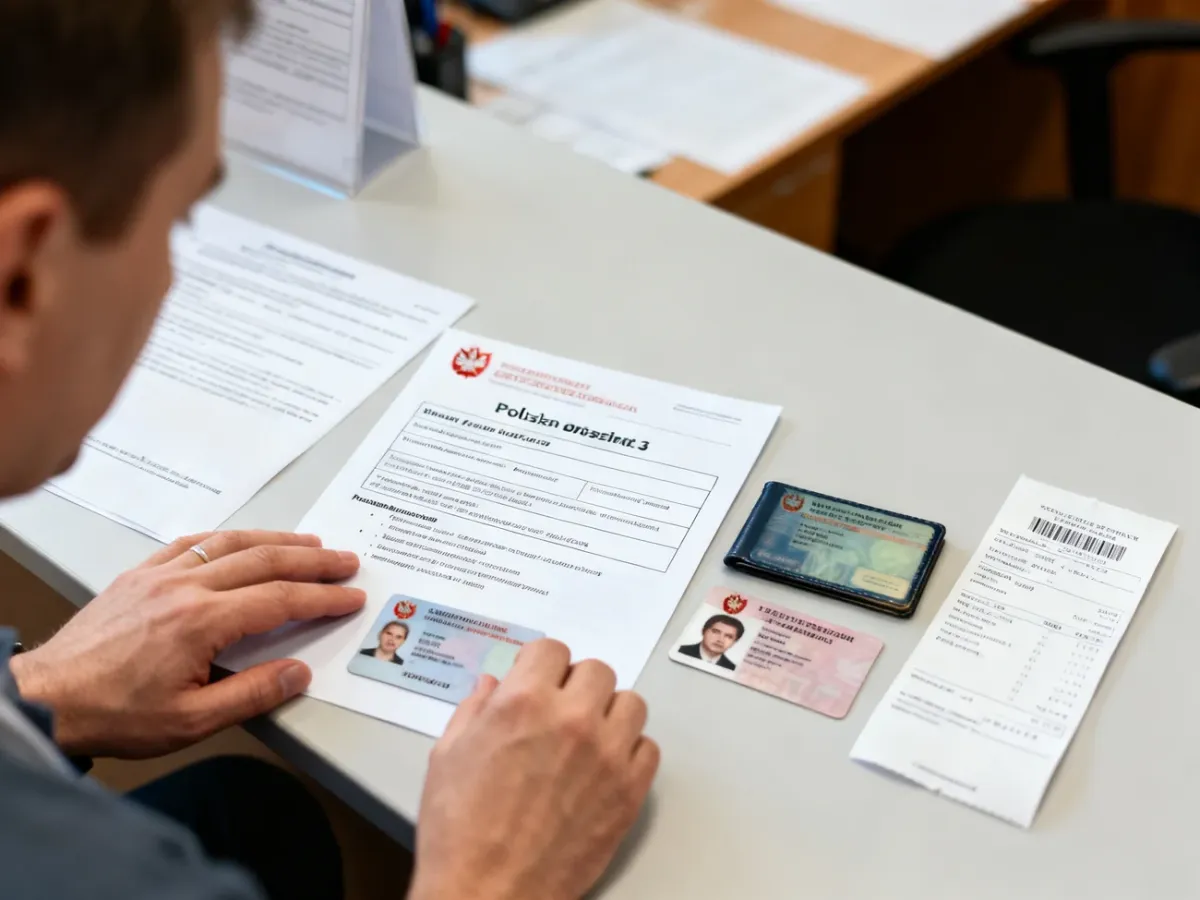 Dokumenty przygotowane do wymiany prawa jazdy na biurku